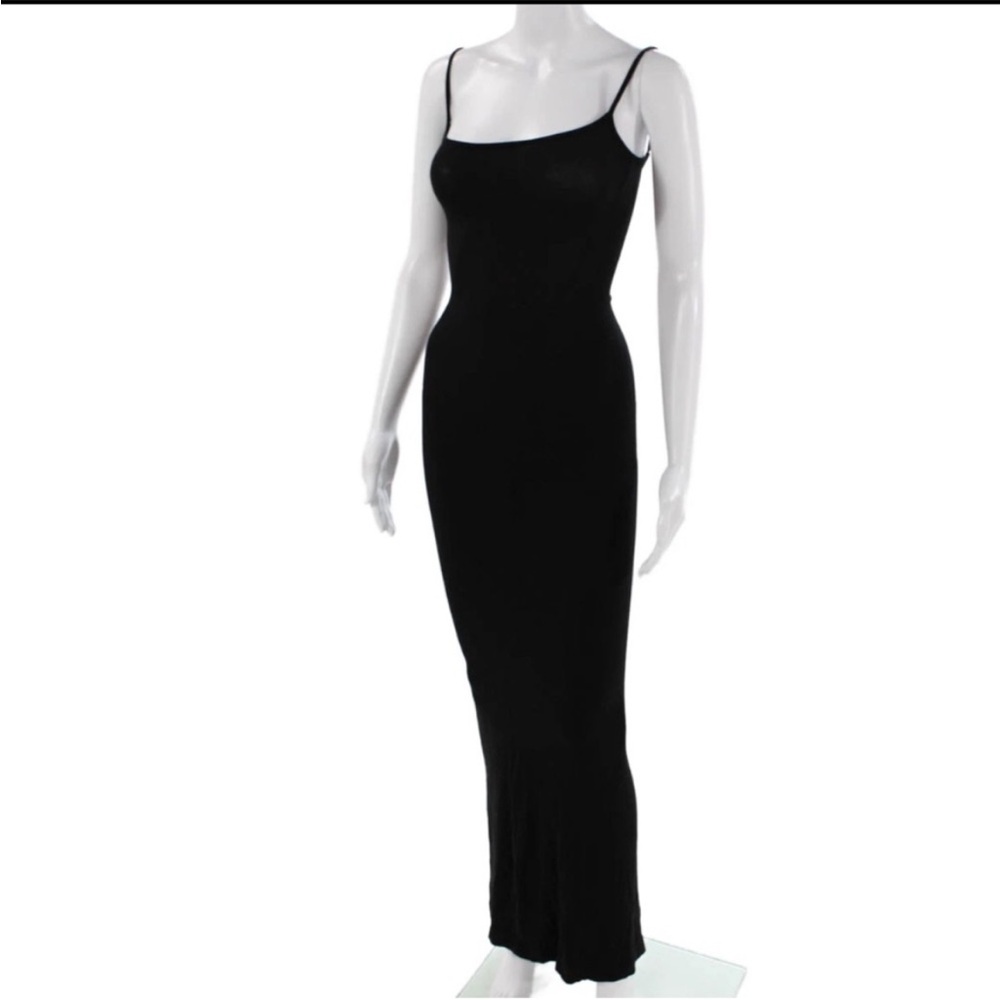 Skims ribbed stretchy XXS onyx black square neck maxi dress ASO Kim Kardashian - Picture 7 of 10
